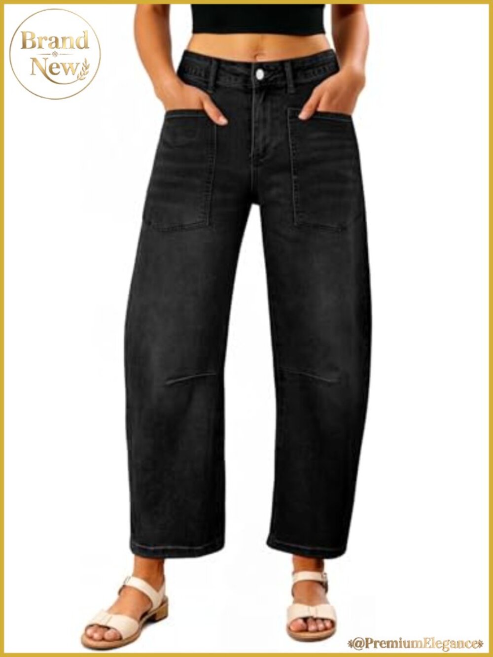 EVALESS Baggy Barrel Jeans Women High Waist Wide Leg Stretchy Cropped